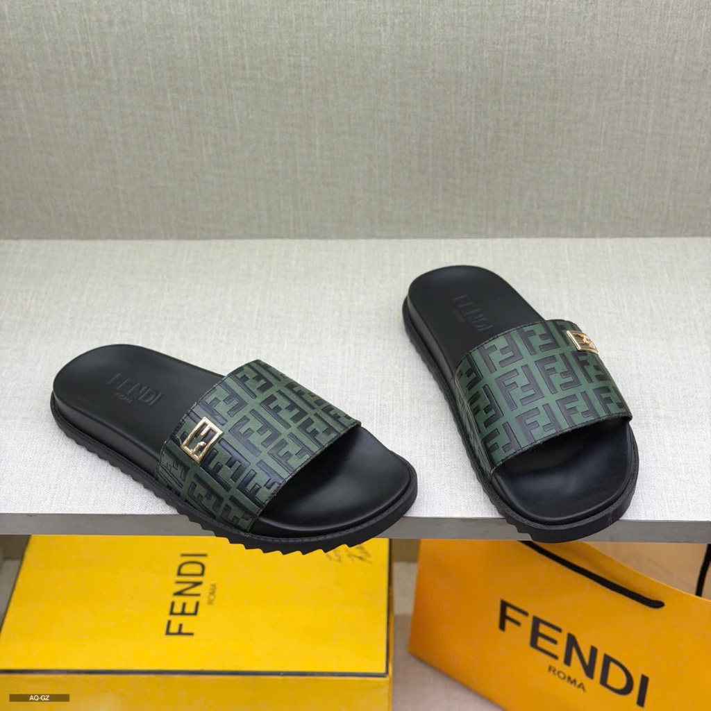 Dép Quai Ngang Fendi  Monogram Xanh Rêu Cao Cấp