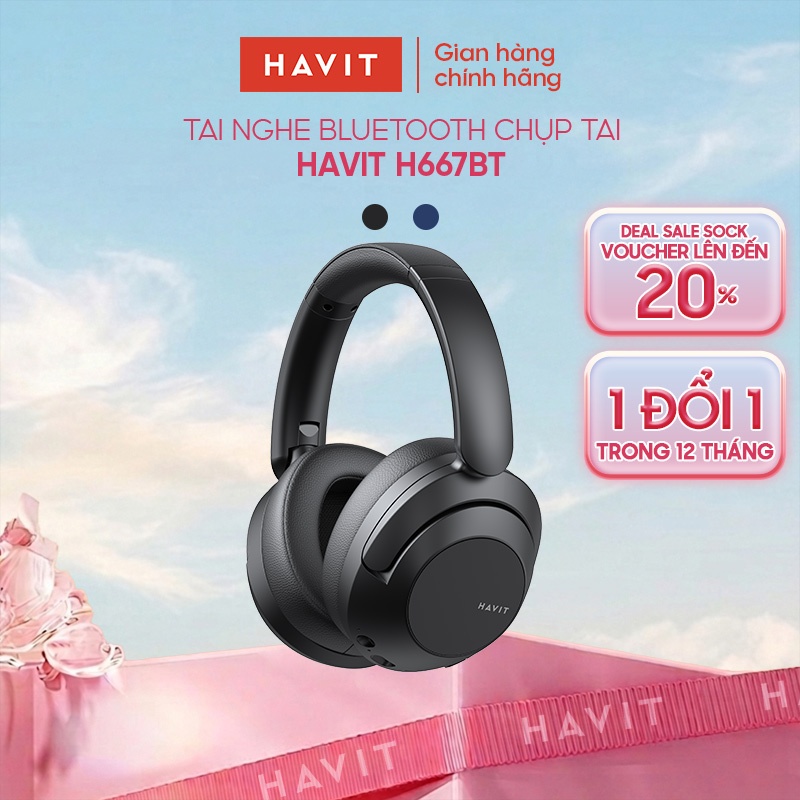 Tai nghe Bluetooth Headphone Havit H667BT Pin 20 tiếng | Kết Nối 2 Thiết Bị | BT 5.3