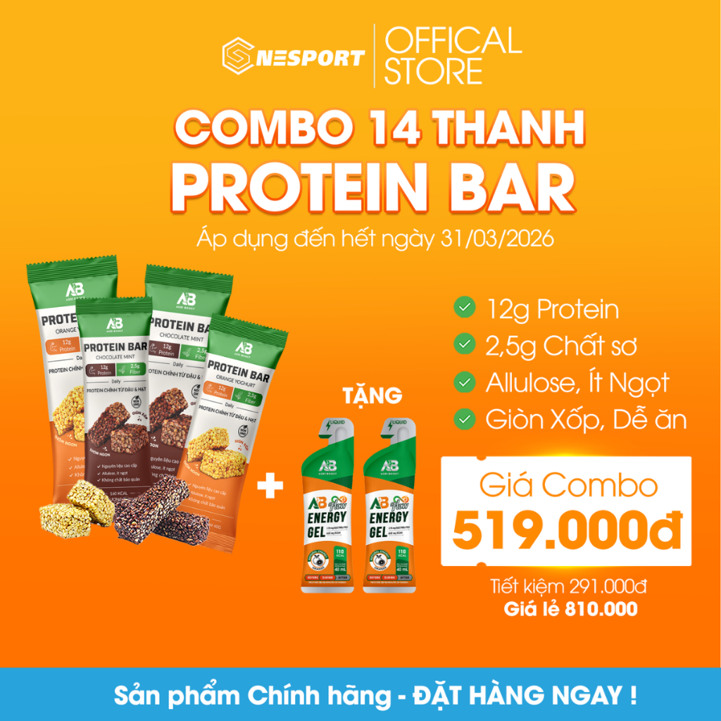 [TẶNG 2 GEL] Combo 14 Thanh Protein Bar AB Nutrition – Thanh Dinh Dưỡng, Không Đường, Ít Calo