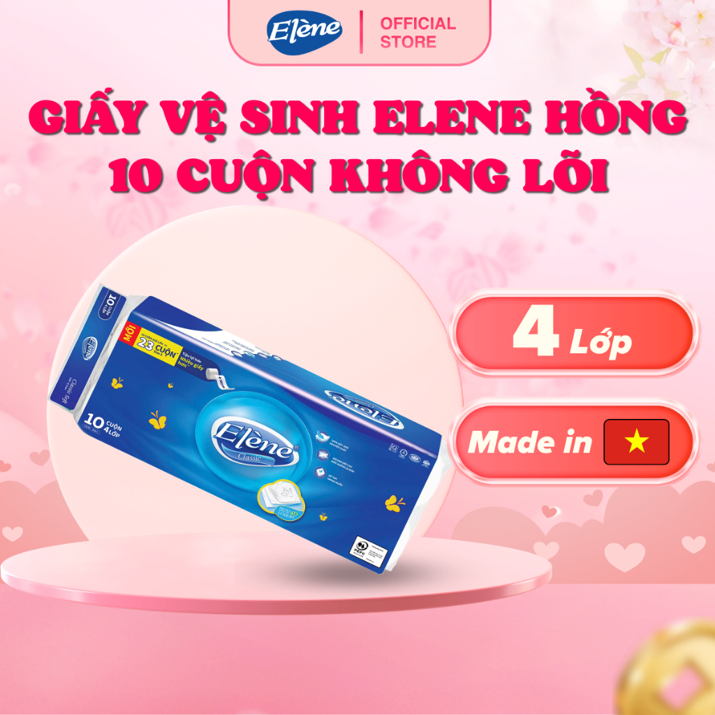 Giấy Vệ Sinh Elene Xanh 10 Cuộn 4 Lớp Không Lõi Cao Cấp, Mềm Mịn, An Toàn, Tan Ngay Trong Nước