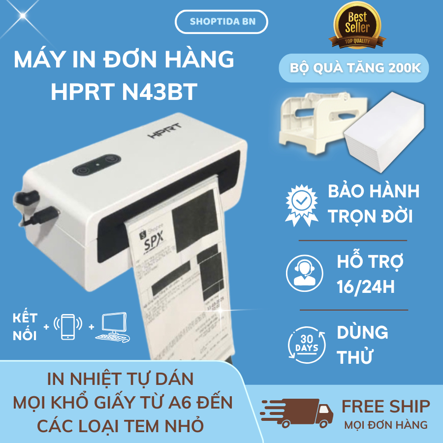 Máy in đơn hàng HPRT N43BT/SL43 in đơn hàng, logo, minicode, phiếu gửi, bảo hành 12 tháng