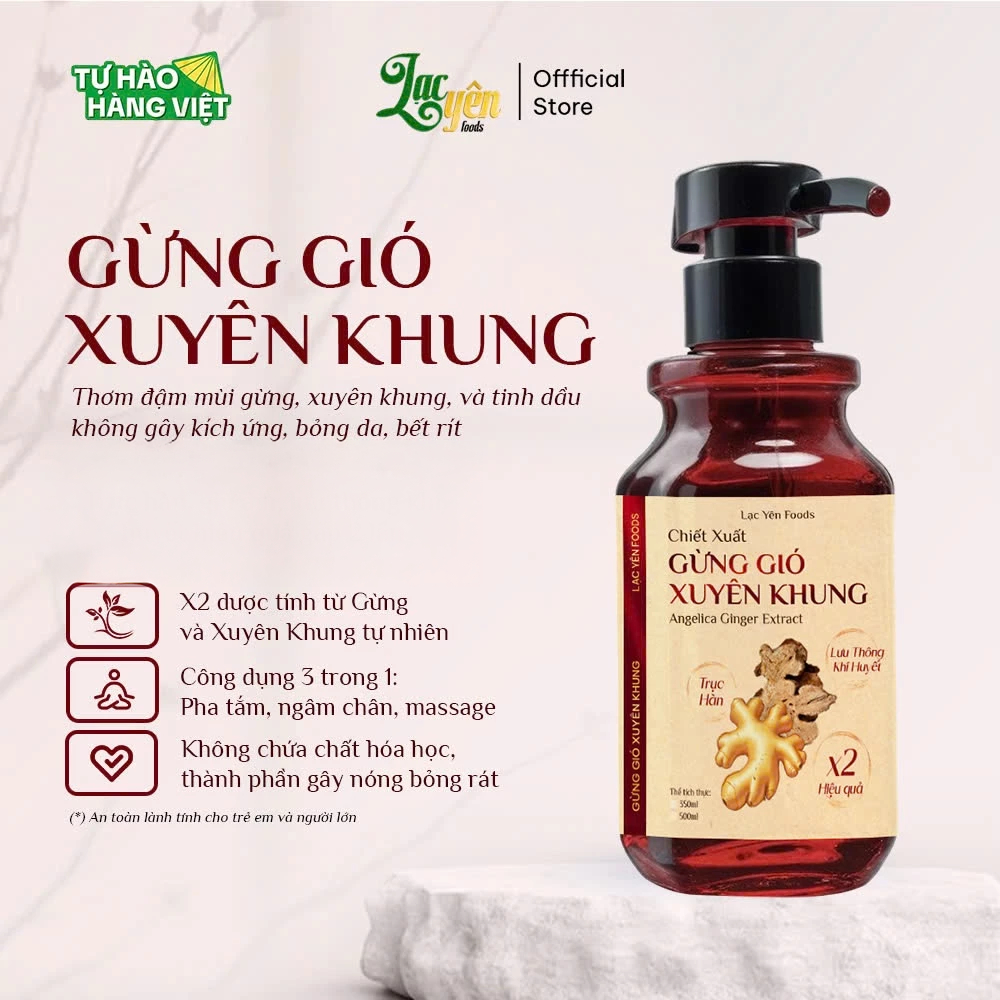 Gừng Xuyên Khung Lạc Yên Foods - Cốt Gừng Không Bả, Dùng Ngâm Chân, Pha Tắm, Giữ Ấm Lành Tính