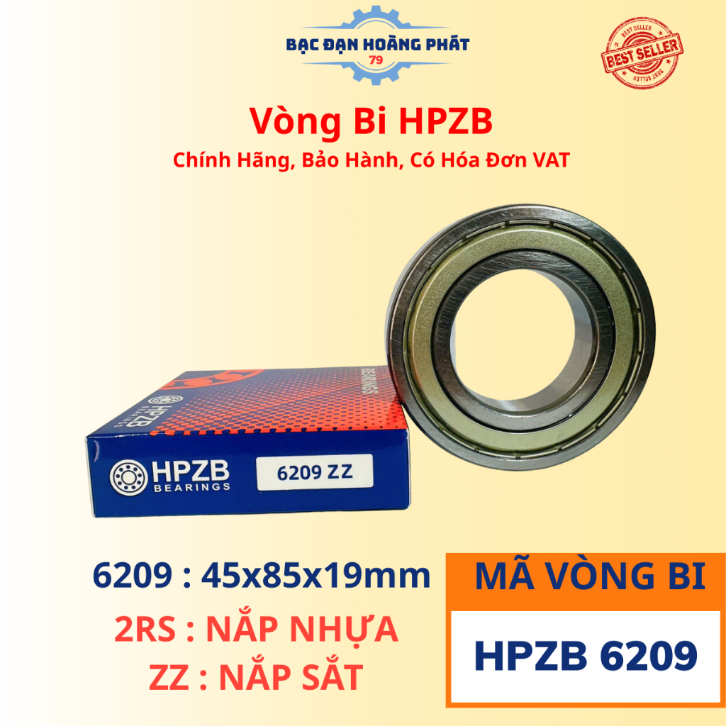 | HPZB CHÍNH HÃNG | Vòng bi HPZB 6209 [ZZ/2RS] Nắp Sắt/Nhựa-Bạc Đạn 6209 HPZB CÓ HÓA ĐƠN VAT