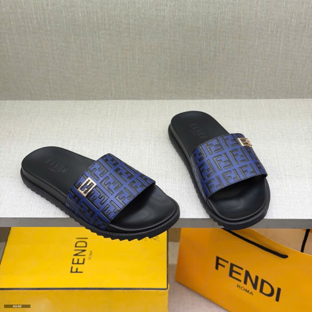 Dép Quai Ngang Fendi Monogram Xanh Navy Cao Cấp