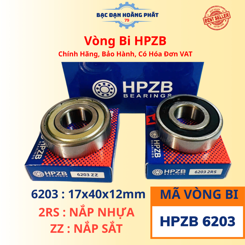| HPZB CHÍNH HÃNG | Vòng bi HPZB 6203 [ZZ/2RS] Nắp Sắt/Nhựa-Bạc Đạn 6203 HPZB CÓ HÓA ĐƠN VAT