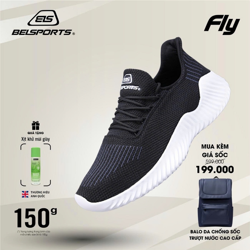 [FLY 1 Đen Trắng] Giày siêu nhẹ 150g Nam Nữ BELSPORTS FLY1 công nghệ dệt 4D kết hợp hạt EVA siêu nhẹ,đàn hồi,thoáng khí