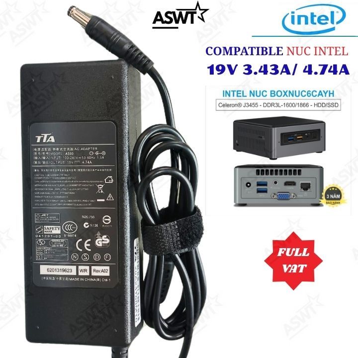 Adapter nguồn cho máy tính PC mini Intel NUC BOX NUC6CAY 19V 3.43a / 4.74A - FULL VÁT