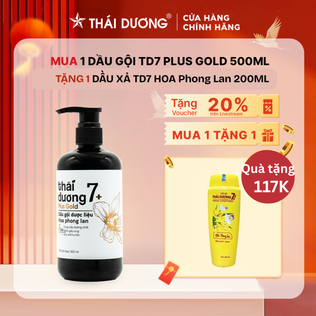[SALE Tháng 3] Dầu gội Thái Dương 7 Plus Gold Hoa Phong Lan 500ml tặng 1 Chai Dầu xả TD 7 Hoa Phong 