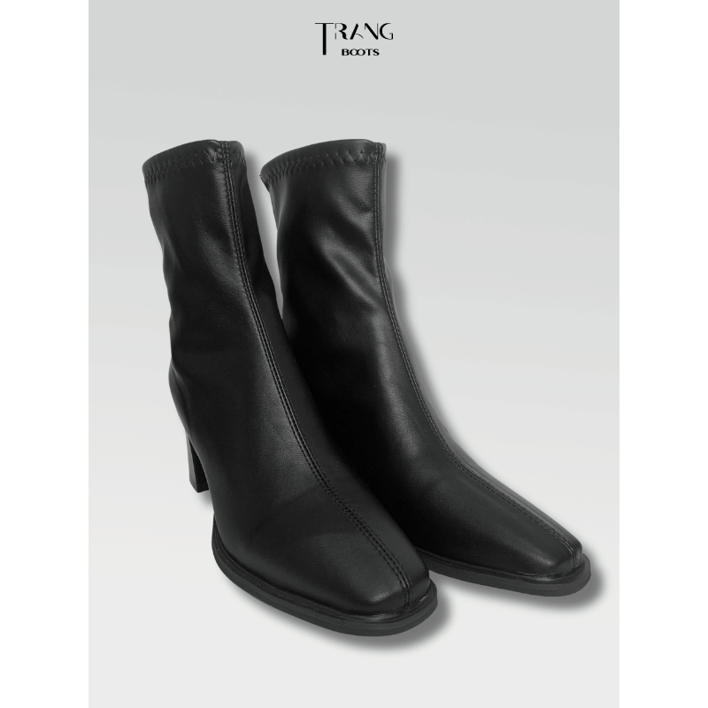 LEATHER ANKLE BOOTS BLACK - ANKLE BOOTS MŨI VUÔNG DA MỜ MÀU ĐEN