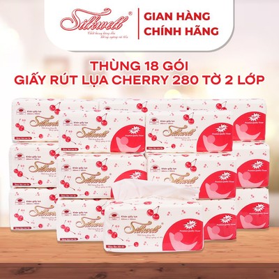 Thùng 18 gói Giấy ăn Silkwell Cherry 280 tờ 2 lớp giấy dai, mềm mịn như lụa