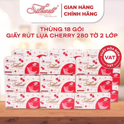 [THÙNG 18 GÓI] Khăn giấy Silkwell Cherry 280 tờ 2 lớp phù hợp cho văn phòng và sử dụng trong gia đình