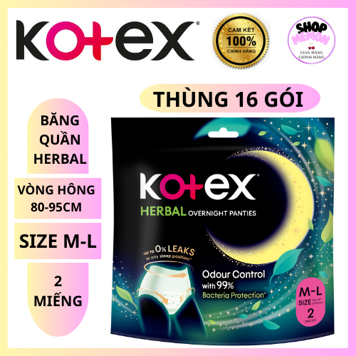 [THÙNG 16 GÓI]Băng quần Kotex Herbal 2 chiếc size M - L