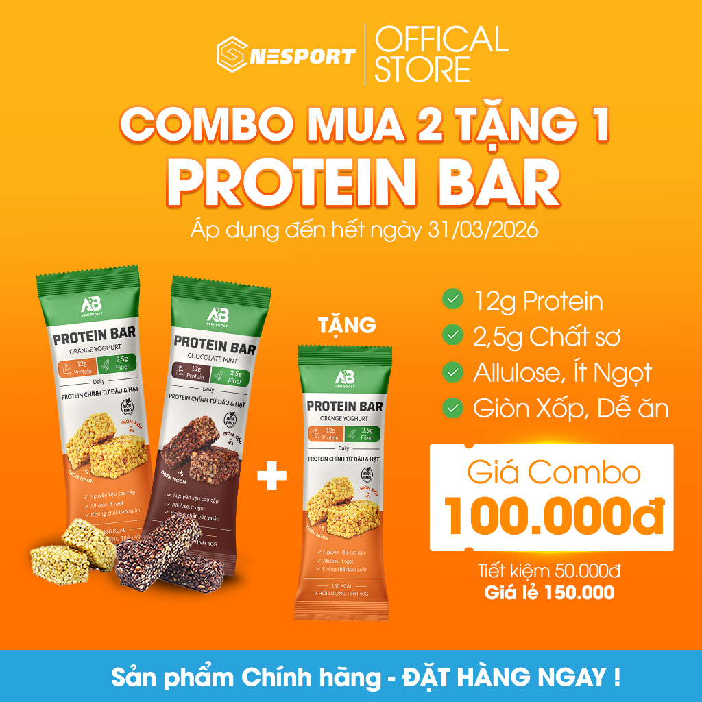 [MUA 2 TẶNG 1] Thanh Protein Bar AB Nutrition 40g - Bánh Protein Ăn Kiêng, Giòn Protein Crisp