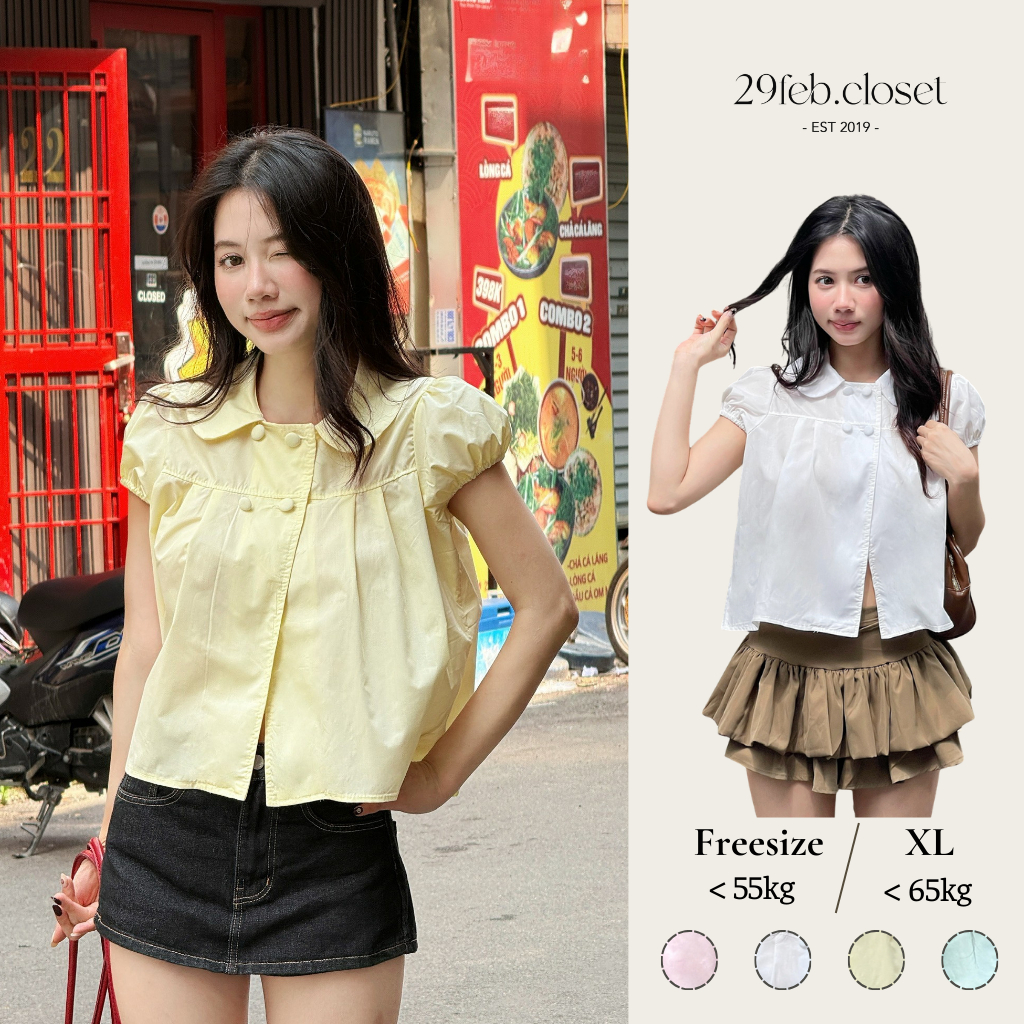 Áo babydoll 4 cúc tay bồng cổ sen, Áo kiểu nữ babydoll dành cho mùa hè - 29feb.closet - A596