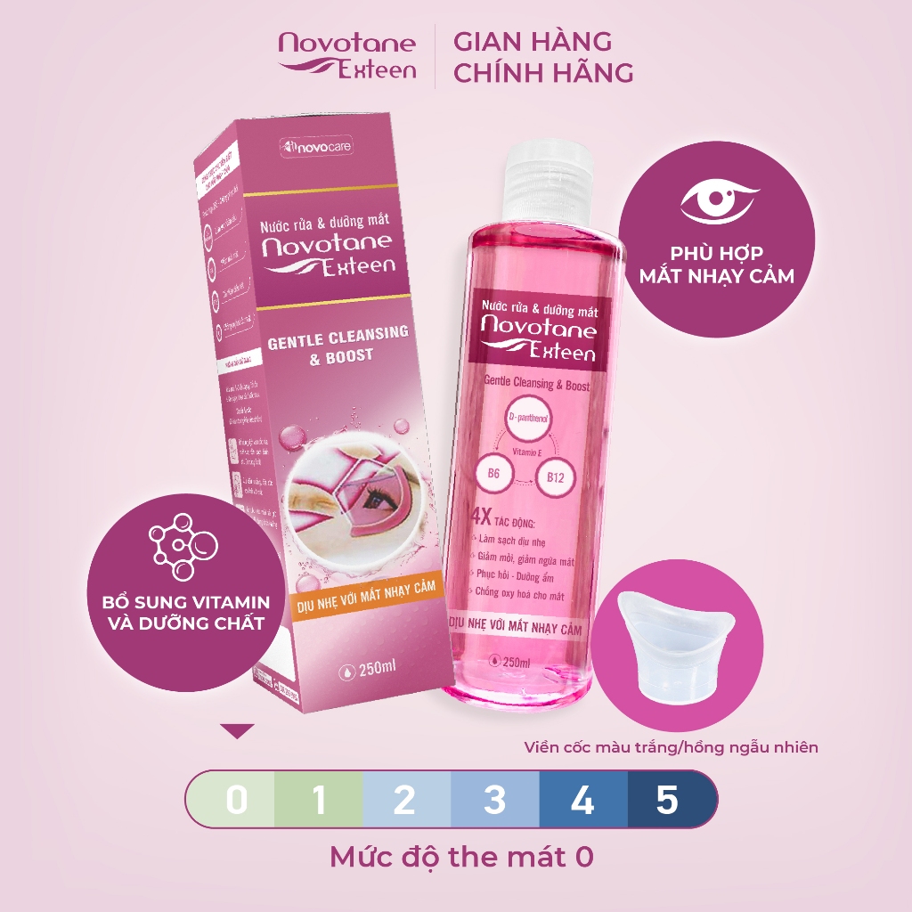Nước rửa và dưỡng mắt Novotane Exteen Dịu nhẹ với mắt nhạy cảm, Giúp Làm Sạch Bụi Bẩn Dưỡng Mắt Hỗ Trợ Giảm Khô Mắt, Mỏi