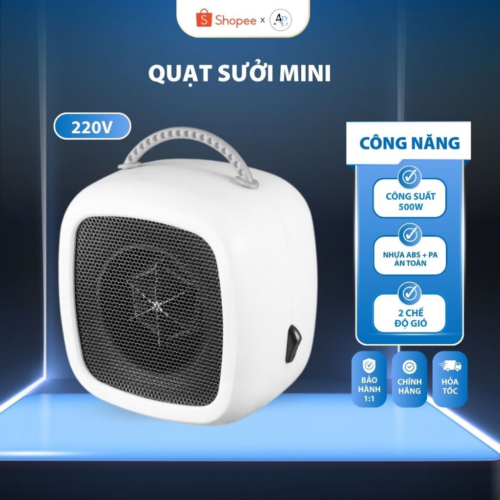 Quạt Sưởi Mini ABHome Máy Sưởi Ấm Để Bàn Treo Tường Công Suất 500W Nhỏ Gọn Tiện Lợi