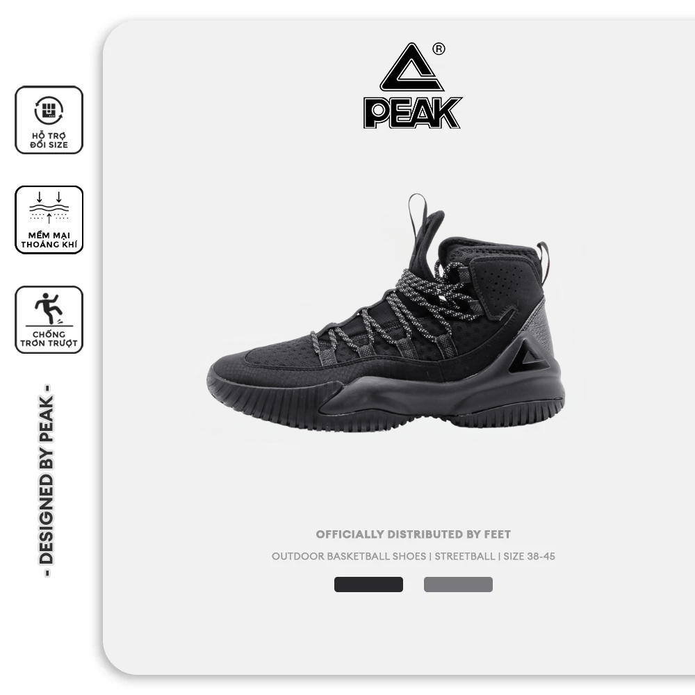 Giày Bóng Rổ Nam PEAK Streetball Master CHÍNH HÃNG Cổ Cao Outdoor Êm Nhẹ Bám Sân Đế Chống Trượt
