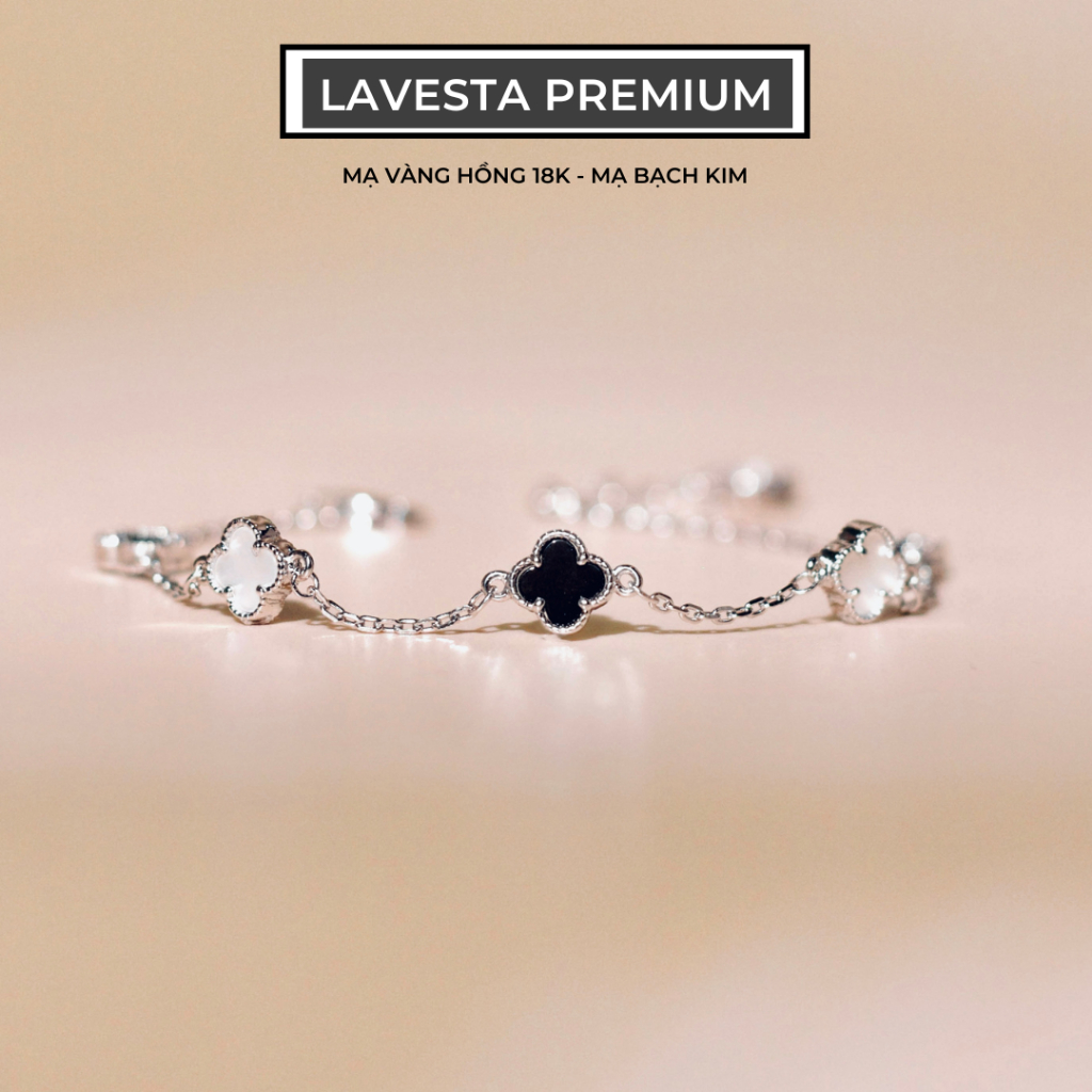 Lắc tay bạc nữ mạ vàng hồng 18K và mạ bạch kim LAVESTA LAV126 Yuri thiết kế cỏ 4 lá thời thượng, quyến rũ