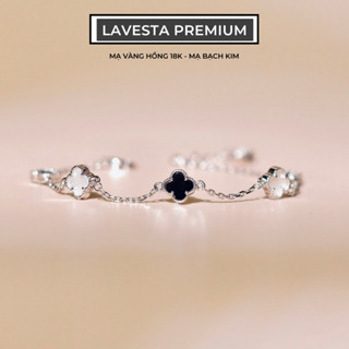 Lắc tay bạc nữ mạ vàng hồng 18K và mạ bạch kim LAVESTA LAV126 Yuri thiết kế cỏ 4 lá thời thượng, quyến rũ