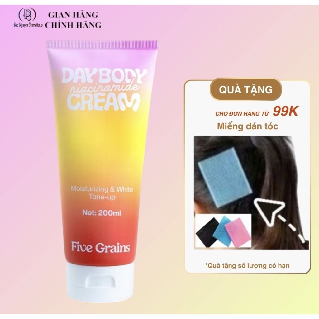Kem Dưỡng Body Ban Ngày Five Grains - 200ml, dưỡng da Niacinamide, Alpha-Arbutin nâng tone ban ngày