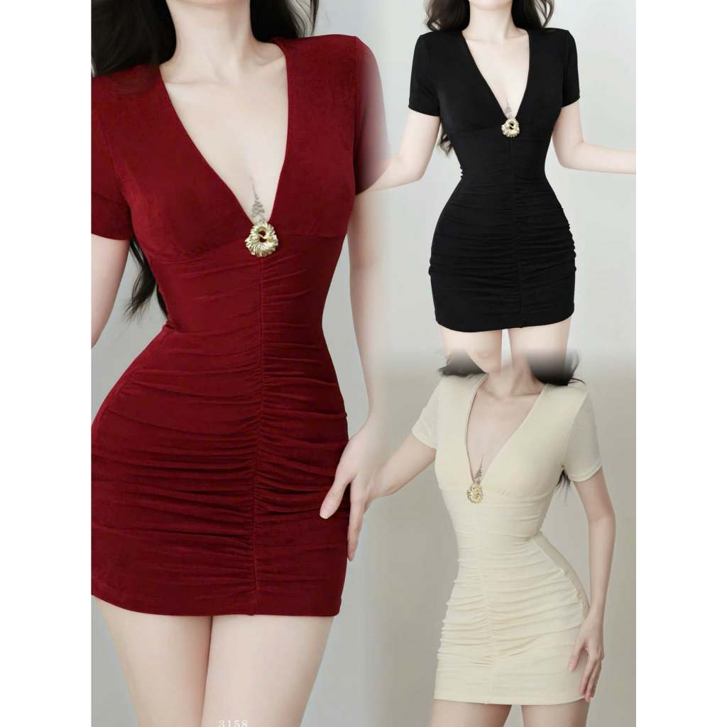 𝐍𝐄𝐖 𝐀𝐑𝐑𝐈𝐕𝐀𝐋 ✨ CAM KẾT CHUẨN HÌNH (𝐎𝐑𝐀𝐍𝐆𝐄 𝐒𝐓𝐔𝐃𝐈𝐎𝐒 ) - Đầm Thiết Kế Cổ V Bodycon