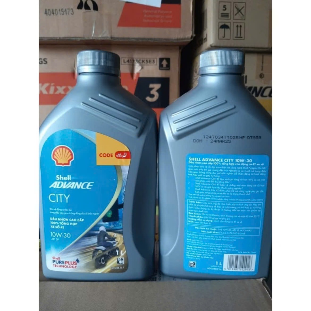 Nhớt Tổng Hợp Cho Xe Số, Côn Tay Shell Advance City 10W30 10W40 API SP Sản xuất tại Thái Lan