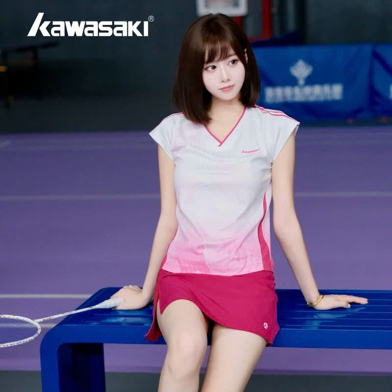 áo cầu lông nữ kawasaki tay hến, màu hồng sen, sản phẩm xưởng nội địa.