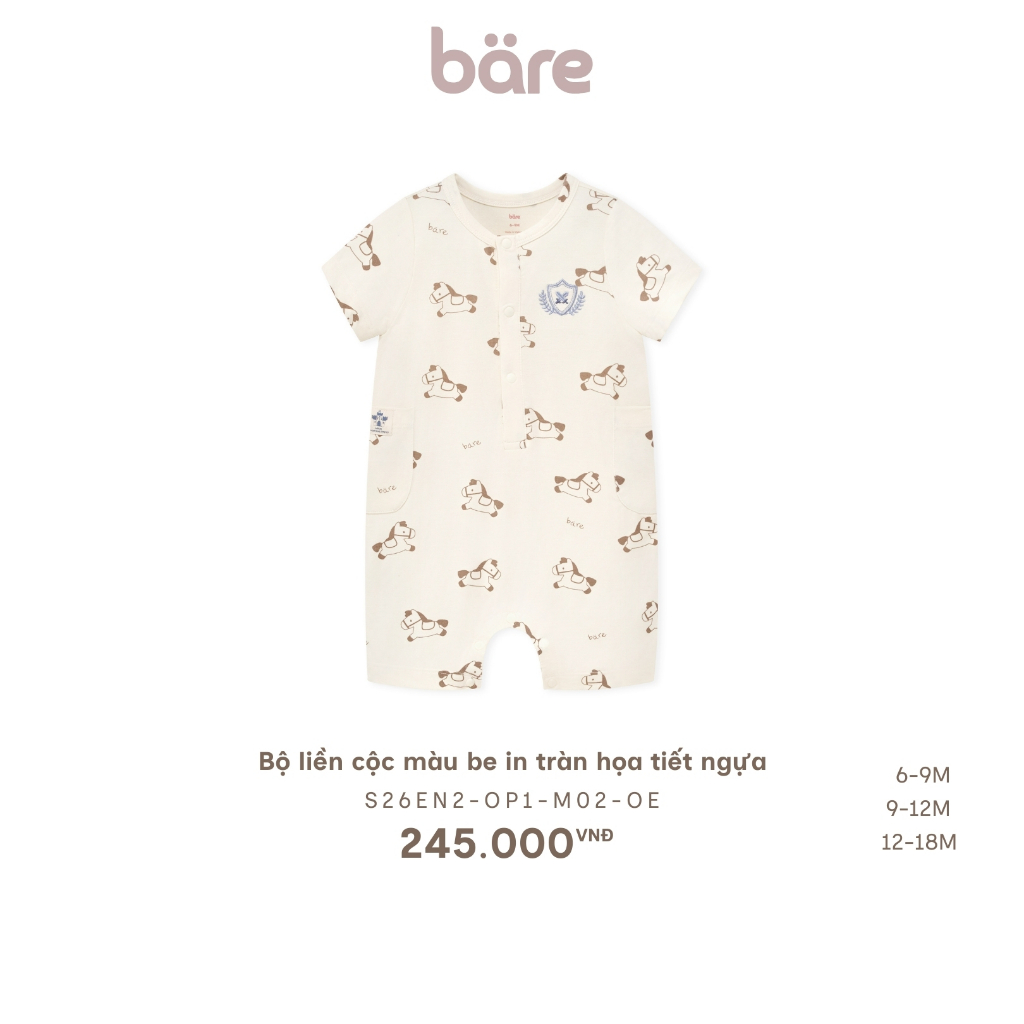 Bộ liền CỘC màu xanh, be, nâu, bộ liền dài mềm mịn Bare cho bé từ 7.5-11.5kg BST T3