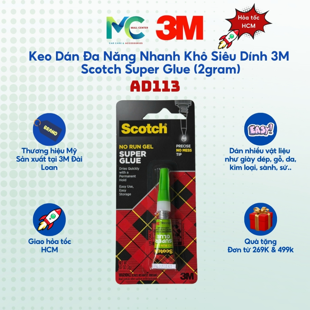 3M - Keo Dán Đa Năng Nhanh Khô Siêu Dính 3M AD113 Scotch Super Glue (2 gram) - Hàng Chính Hãng