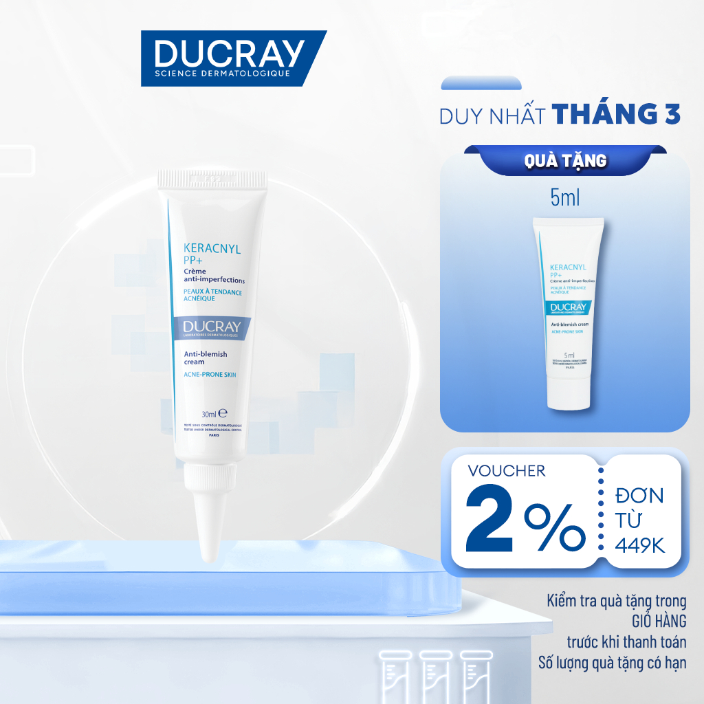 [KOL x Ducray] Kem dưỡng giảm mụn & mờ thâm Ducray Keracnyl PP+ Cream 30ml giúp làm dịu và giảm thâm