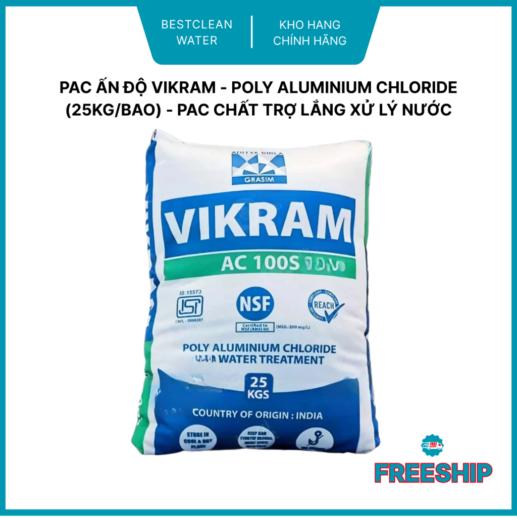 PAC Ấn Độ Vikram - Poly Aluminium Chloride (25kg/bao) - PAC chất trợ lắng xử lý nước