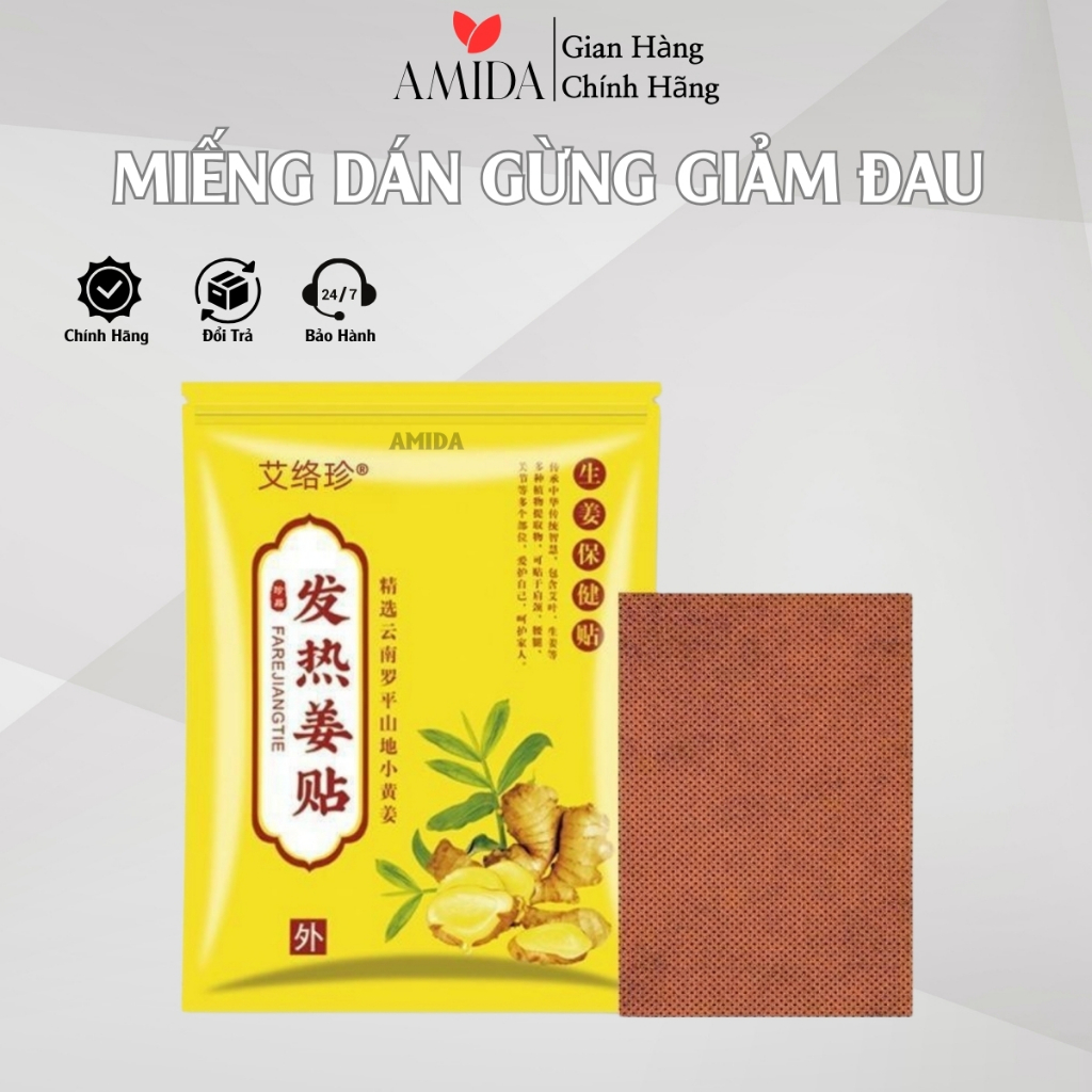 Miếng Dán Gừng Nóng Amida Hỗ Trợ Giảm Đau Nhức Mỏi Cổ Vai Gáy Xương Khớp Gói 50 Miếng
