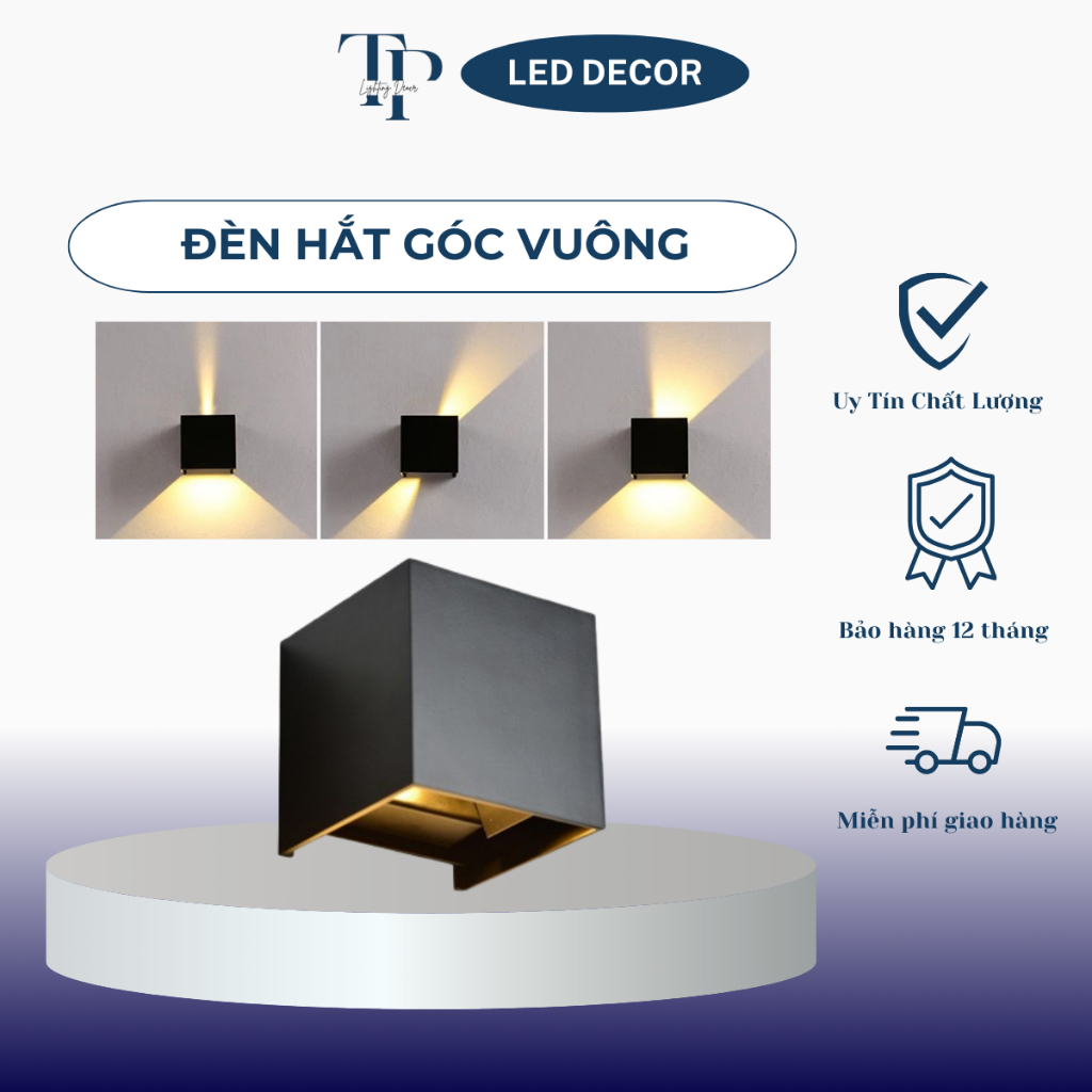 Đèn Led Gắn Tường Hắt 2 Đầu Góc Vuông 6W Trắng Đen Tùy Chỉnh Góc Chiếu Ánh Sáng Vàng Thiết Kế Hiện Đại TPLED