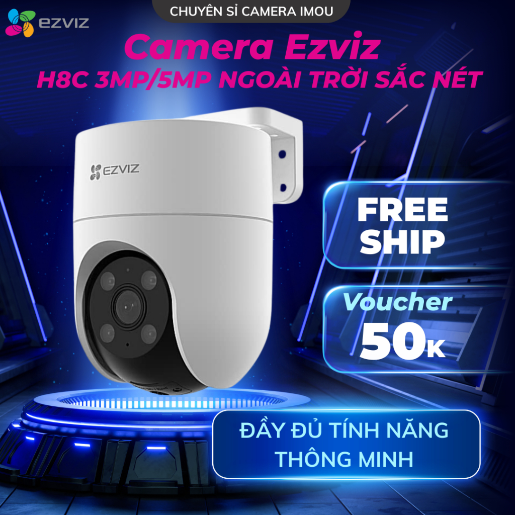 Camera wifi Ezviz H8C Pro 3MP/5MP, xoay 360 độ, AI phát hiện dạng người, còi và đèn, âm thanh 2 chiề
