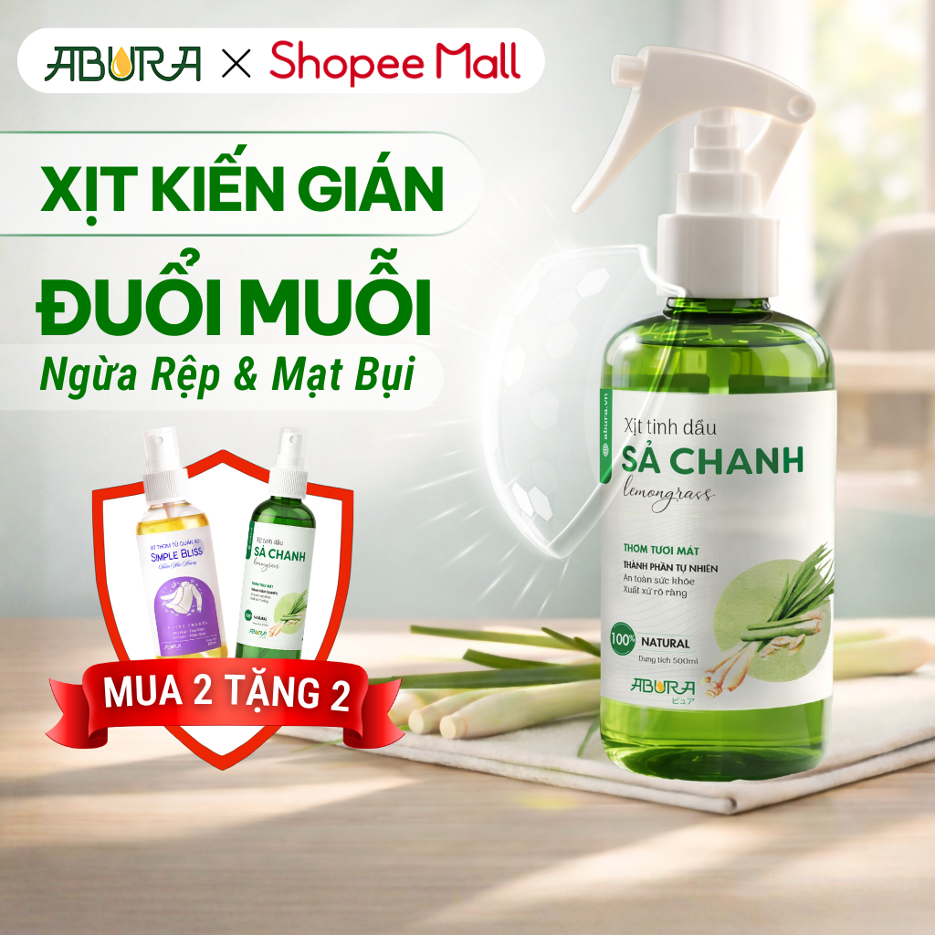 Xịt Đuổi Muỗi Kiến Gián ABURA Sả Chanh [Tinh Dầu Thiên Nhiên] Ngừa Rệp, Mạt Bụi (An Toàn Cho Bé)