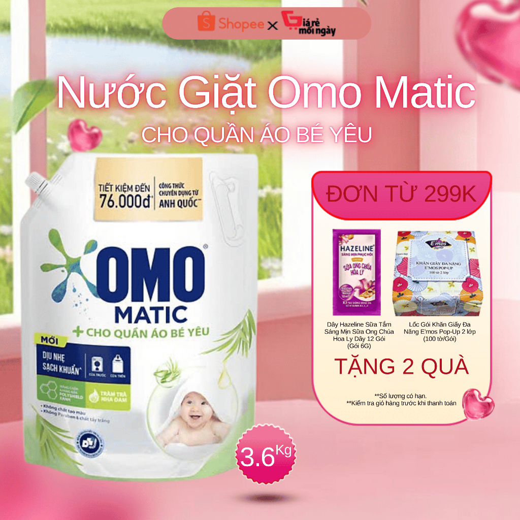Nước Giặt OMO Matic Cho Quần Áo Bé Yêu 3.6kg