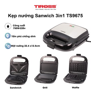 Máy Kẹp Máy Nướng Sandwich TIROSS TS9675 3in1 - Làm Bánh Waffle, Nướng Grill, Mặt Chống Dính Tháo Rời, Công Suất 750W
