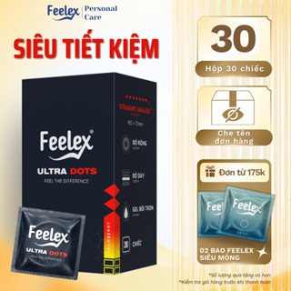 Hộp 30 chiếc bao cao su Feelex gân gai, siêu mỏng, kéo dài thời gian, siêu tiết kiệm
