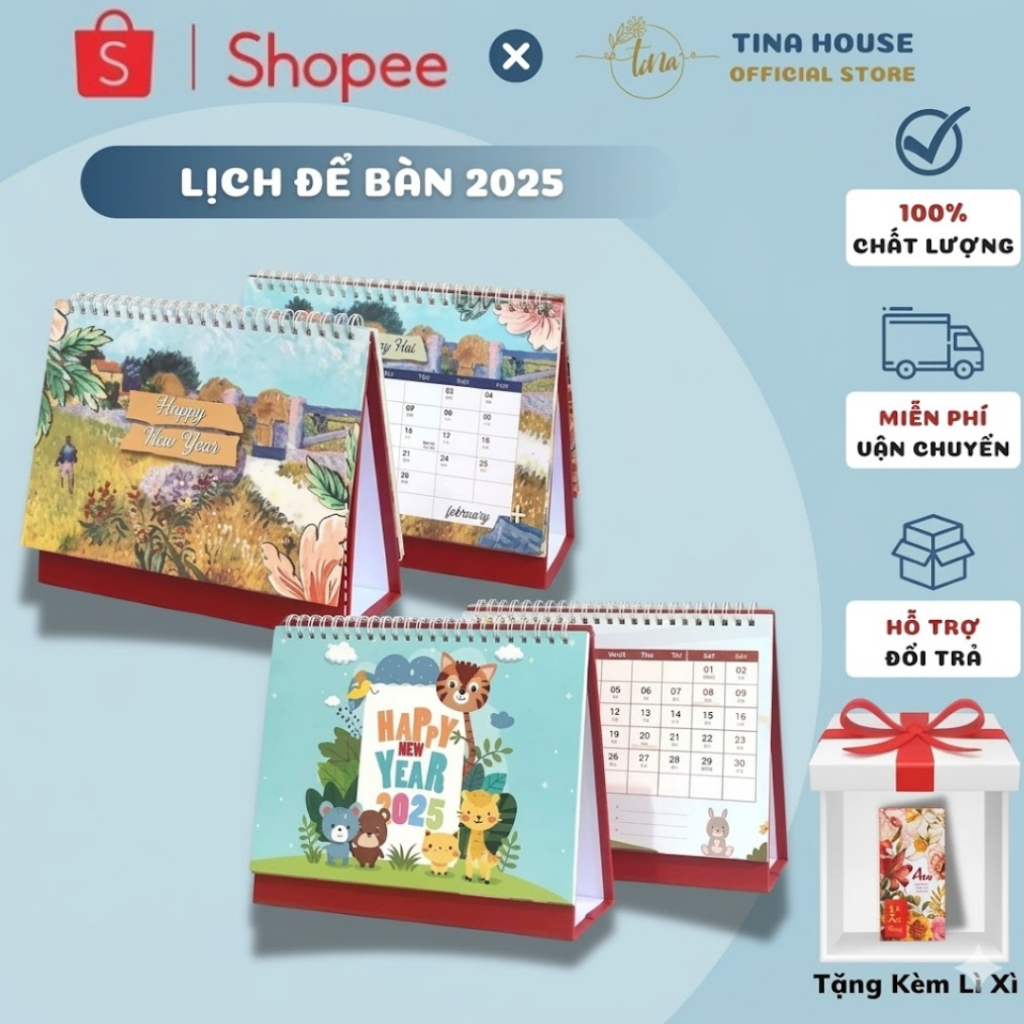 Lịch Để Bàn 2025 [CÓ LỊCH ÂM] Vẽ Tay Họa Tiết Cổ Điển - Cuốn Lịch Mini 2025 Nhỏ Gọn Để Bàn Làm Việc