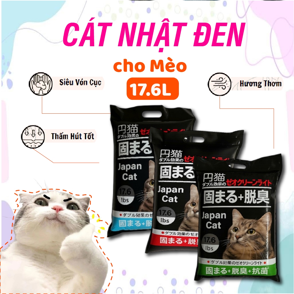Cát Nhật đen 17,6L (8kg) cho mèo, cát vệ sinh cho mèo khử mùi vón cục thấm hút tốt