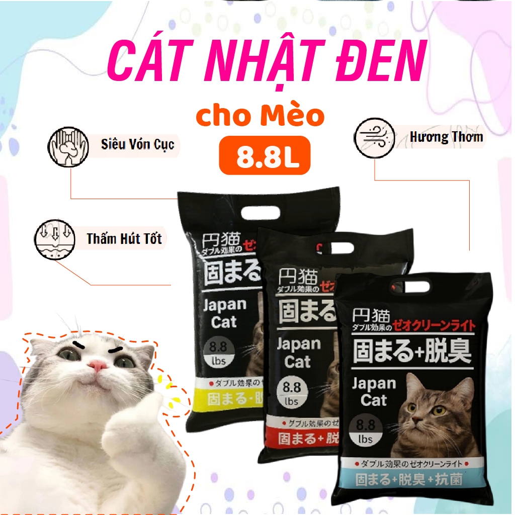 Cát Nhật đen vệ sinh cho mèo 8,8L vón cục siêu tốt, cát mèo vệ sinh khử mùi thân thiện môi trường