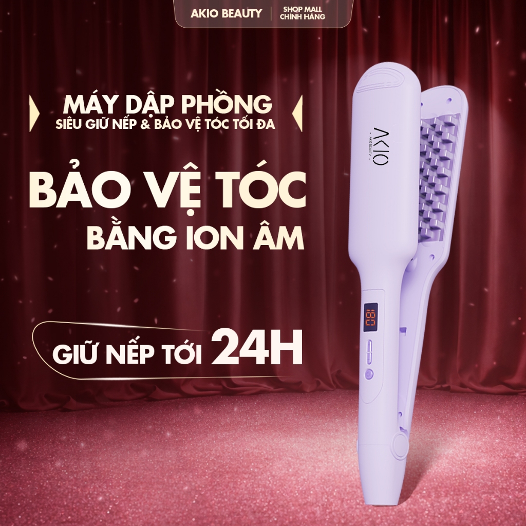 Máy Dập Phồng Chân Tóc Akio Bản To Có Ion Âm Dập Xù 19 Mức Nhiệt Màn Hình LED Bảo Vệ Tóc
