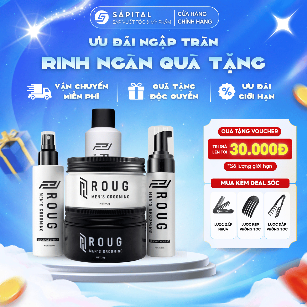 [VERSION 4] COMBO ROUG - Sáp vuốt tóc Matte Clay, Matt Clay, Bọt tạo kiểu, Gôm - Tạo kiểu linh hoạt