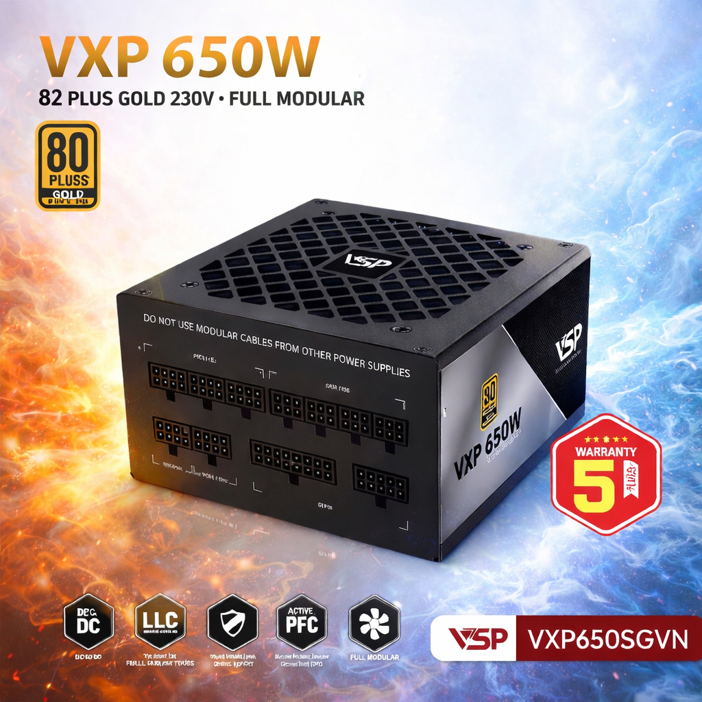 Nguồn Máy Tính VSP VXP650SGVN 650W - 80 Plus Gold - Full Modular | Chính hãng