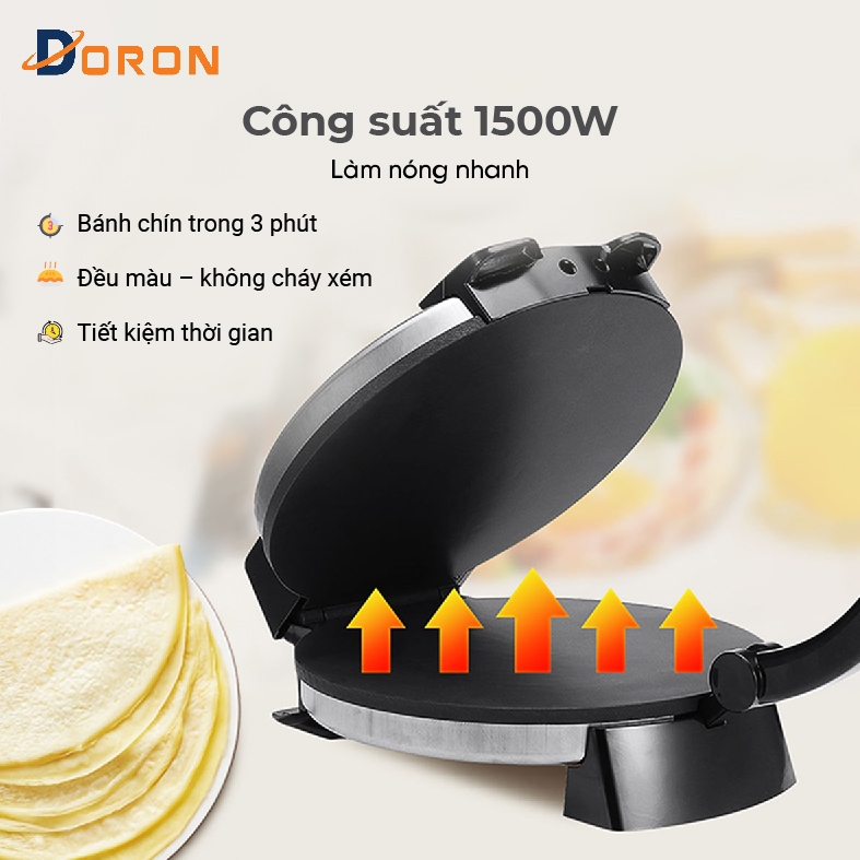 Máy nướng bánh 2 mặt trơn, máy làm bánh quế cuộn DORON 1500W đa năng làm bánh khô huế, bánh tráng, bánh kếp
