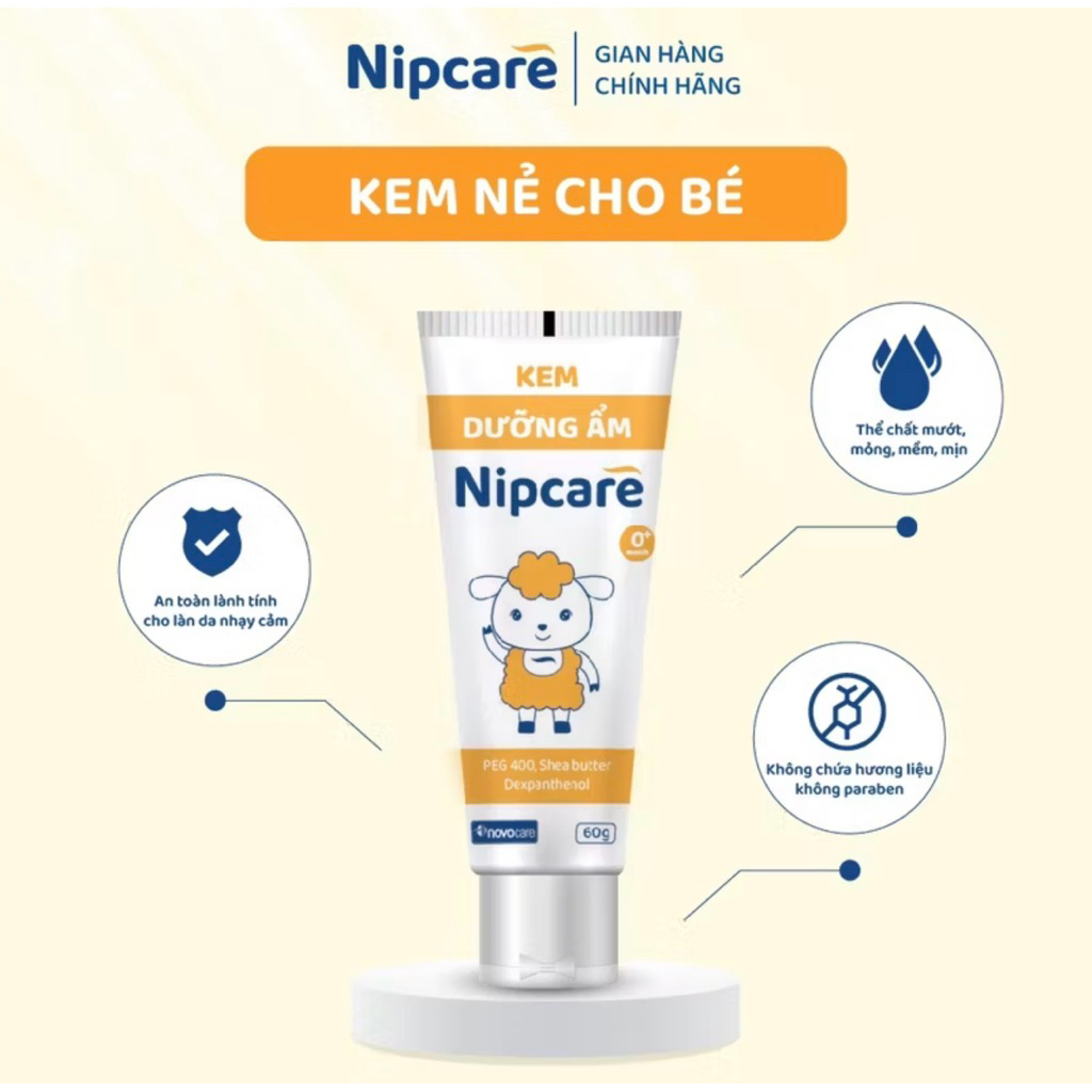 Kem dưỡng ẩm Nipcare 60g cho bé – dưỡng ẩm da khô, không paraben