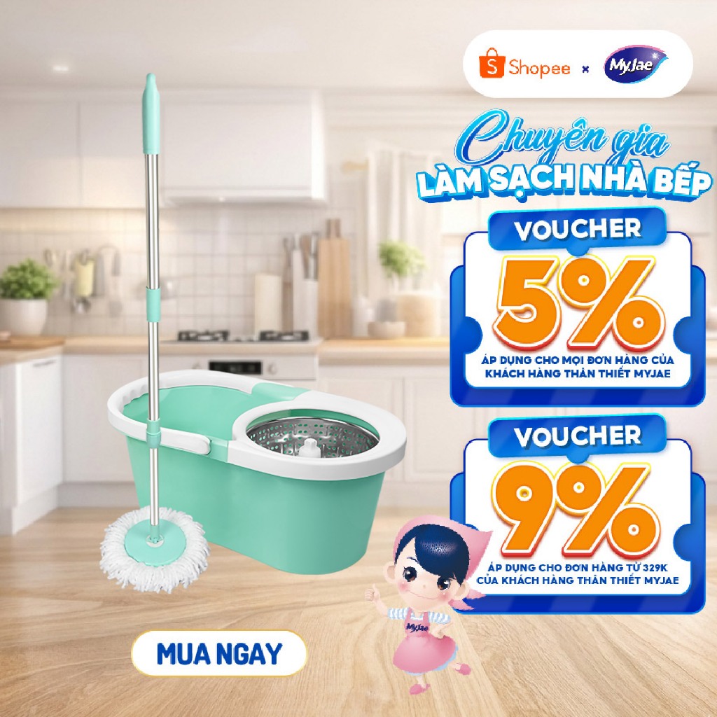 [Võ Hà Linh x MyJae] Bộ Lau Nhà MyJae Sợi Microfiber Xoay 360 Độ Thông Minh, Lau Sạch, Nhanh Khô 134