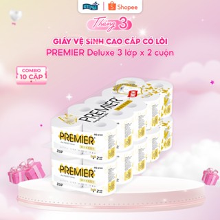 [COMBO 20 CUỘN] Giấy vệ sinh cao cấp PREMIER Deluxe có lõi, 3 lớp - 100% bột giấy nguyên sinh, không chất tẩy, 10 cuộn/l