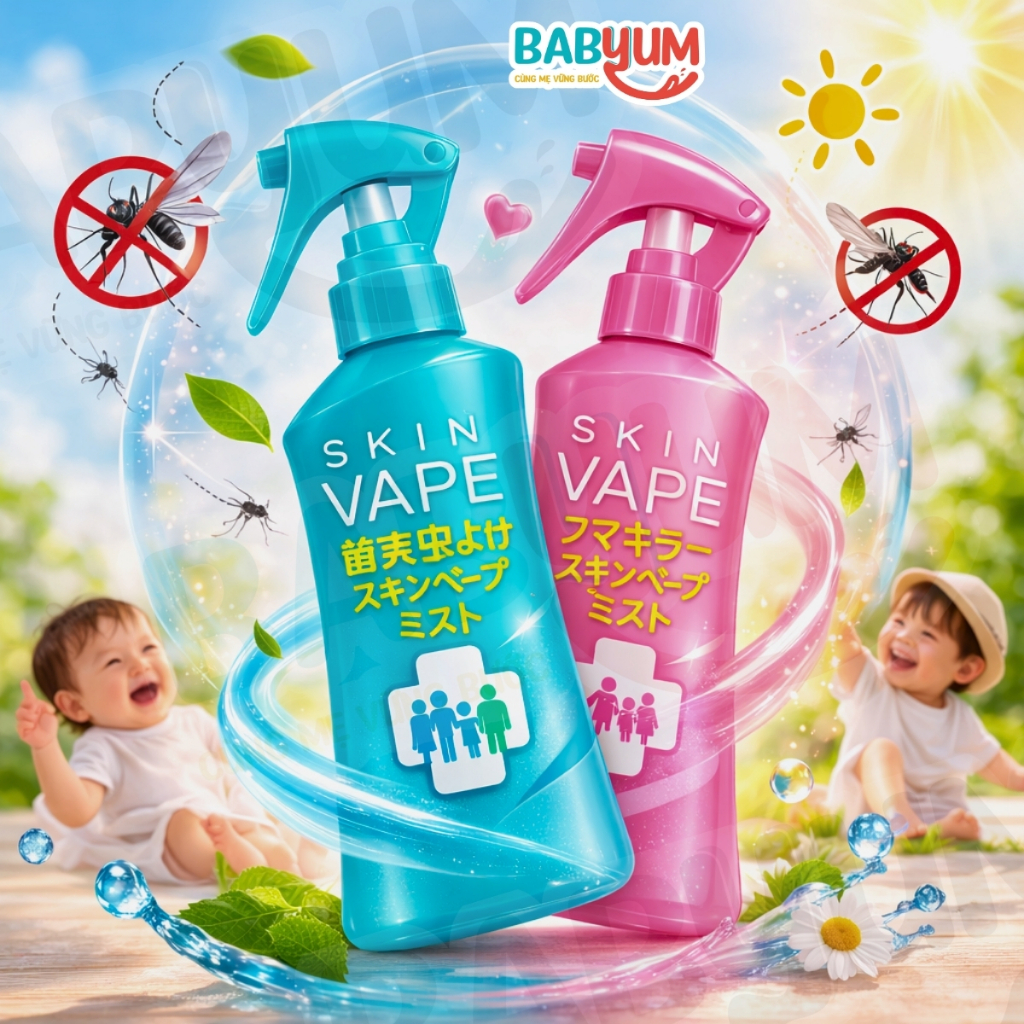 SkinVape Nhật Bản Xịt Chống Muỗi Cho Bé 6M+ | Bảo Vệ 6-8 Giờ | Dịu Nhẹ Không Dính | Fumakilla 200ml
