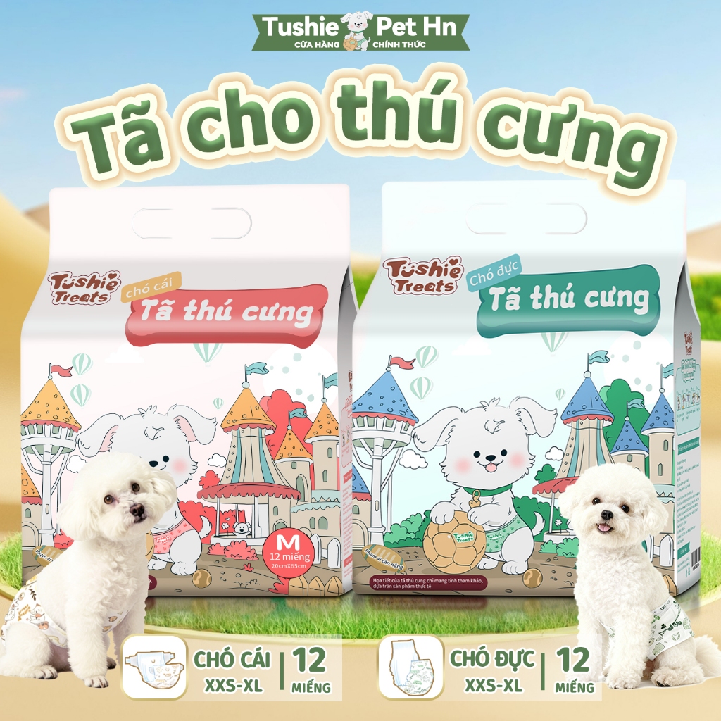 Tushie Treats Tã vệ sinh,Thích hợp cho chó mèo đực hoặc cái, 12 gói, siêu thấm hút và thoáng khí, mềm mại với da